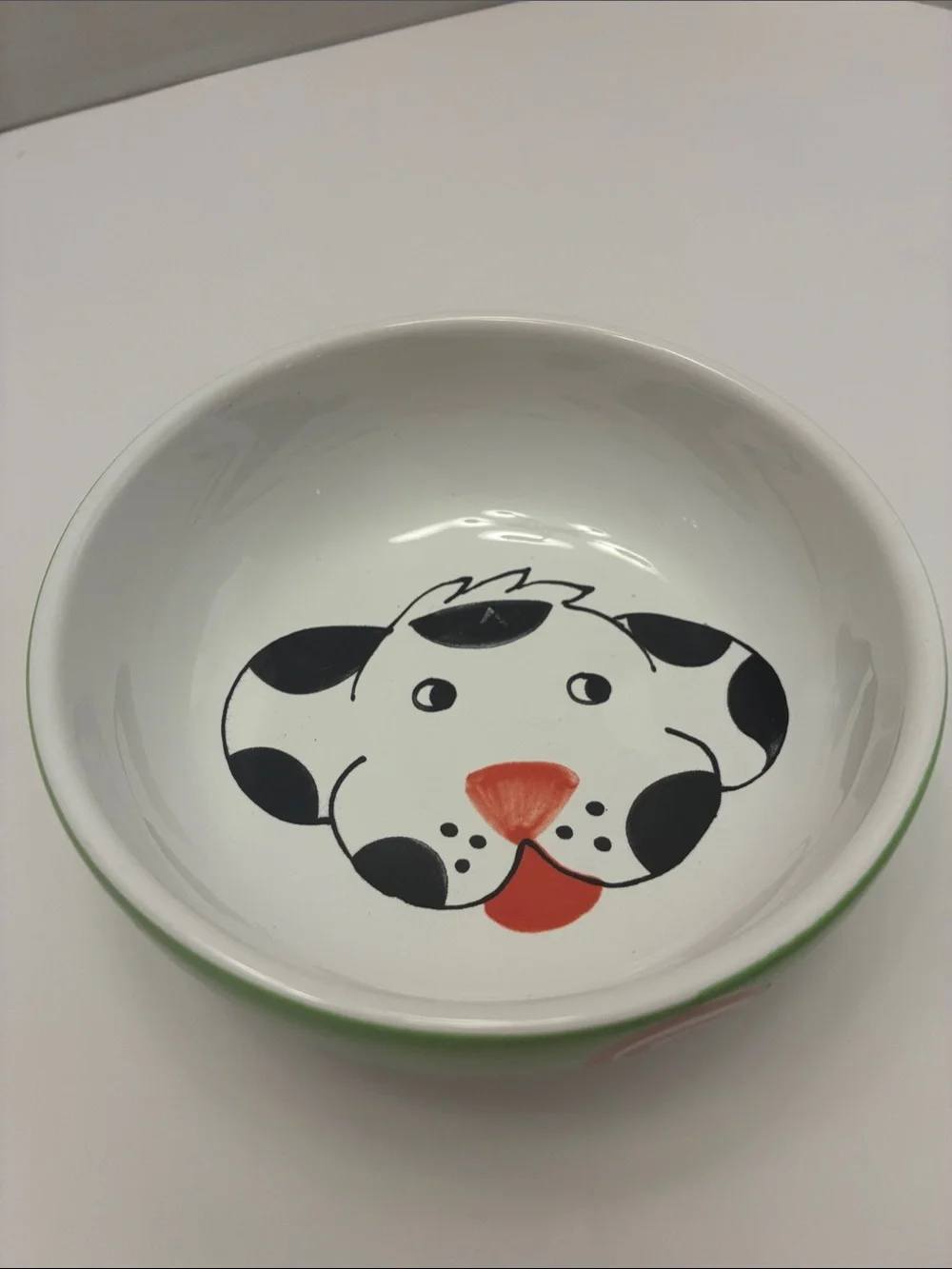 Handmade Ceramic Dog Bowl with Playful Spot Puppy Design - White and Red